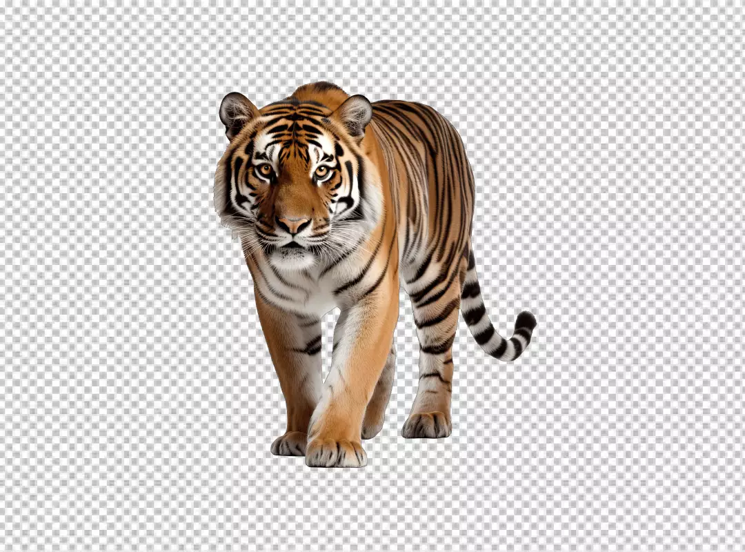 Majestic Tiger Walking Forward: Dynamic Big Cat Wildlife PNG for Design