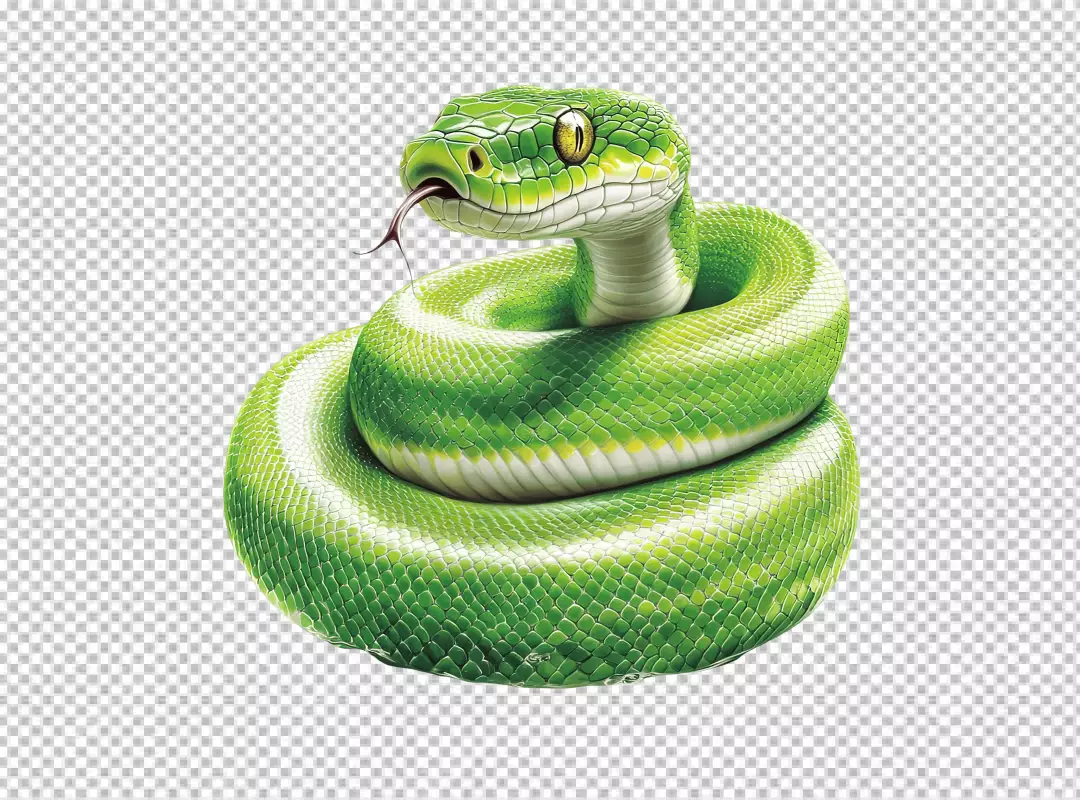 Vibrant Green Coiled Snake with Slithering Tongue for Wildlife Designs