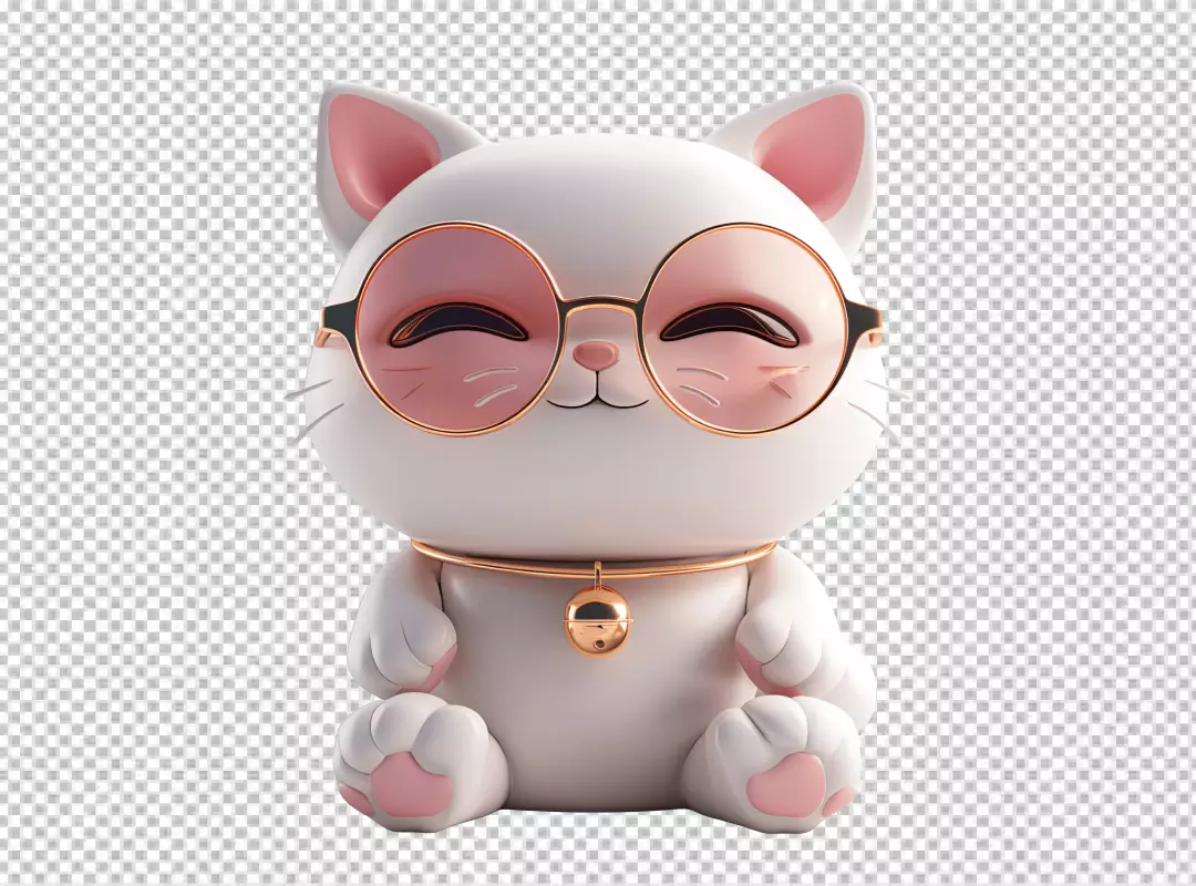 Cute White Cat Character Wearing Stylish Pink Glasses 3D Render