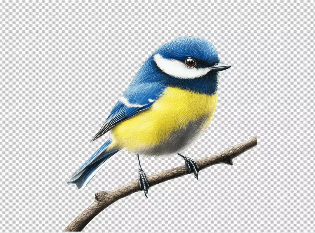 Vibrant Blue Tit Bird Perched on Branch PNG for Creative Designs