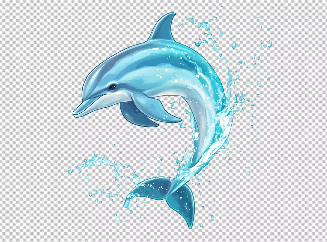 Graceful Blue Dolphin Leaping with Dynamic Water Splash PNG Image