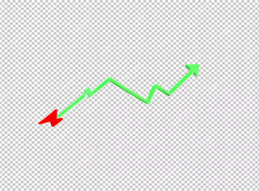 Dynamic 3D Green Arrow with Red Start Point Illustrating Upward Trend and Growth