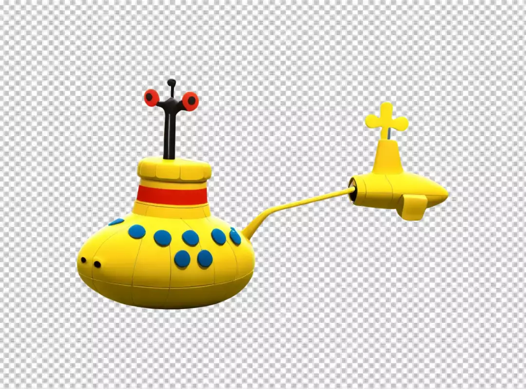 Vibrant Yellow Submarine with Quirky Periscope and Attached Mini-Sub Icon