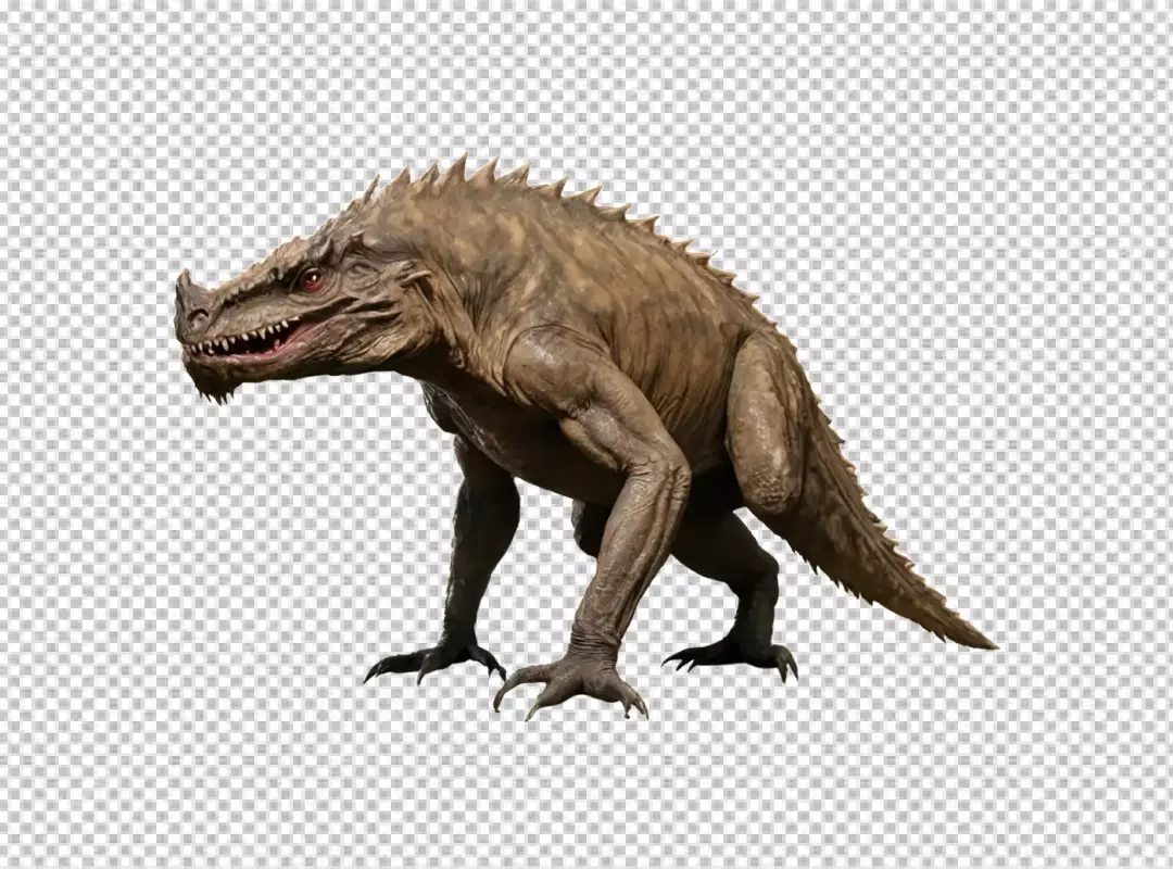 Ferocious Prehistoric Beast with Scaly Skin, Spikes, and Red Eyes Isolated on White