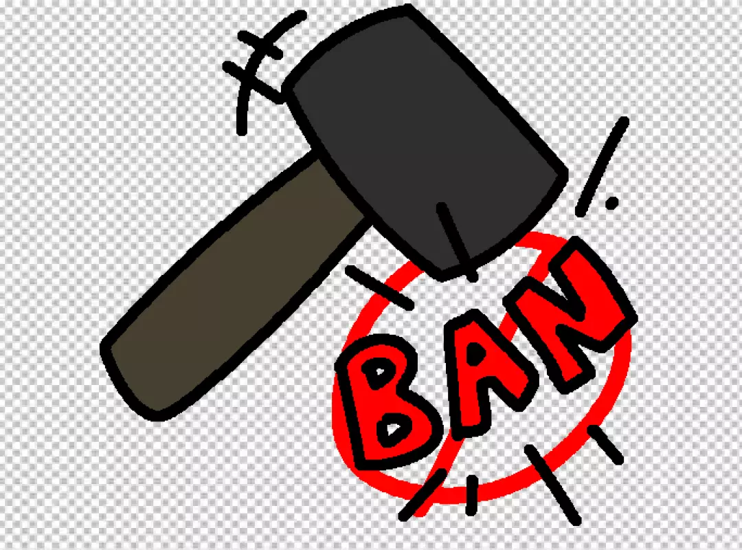 Stylized hammer breaking a red 'BAN' symbol, representing restriction removal or censorship defeat