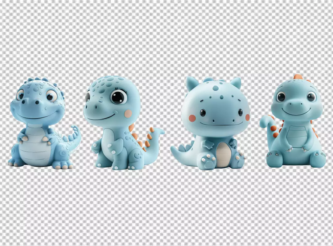 Sweet Blue Dino Figures: Playful 3D PNG Clipart for Kids