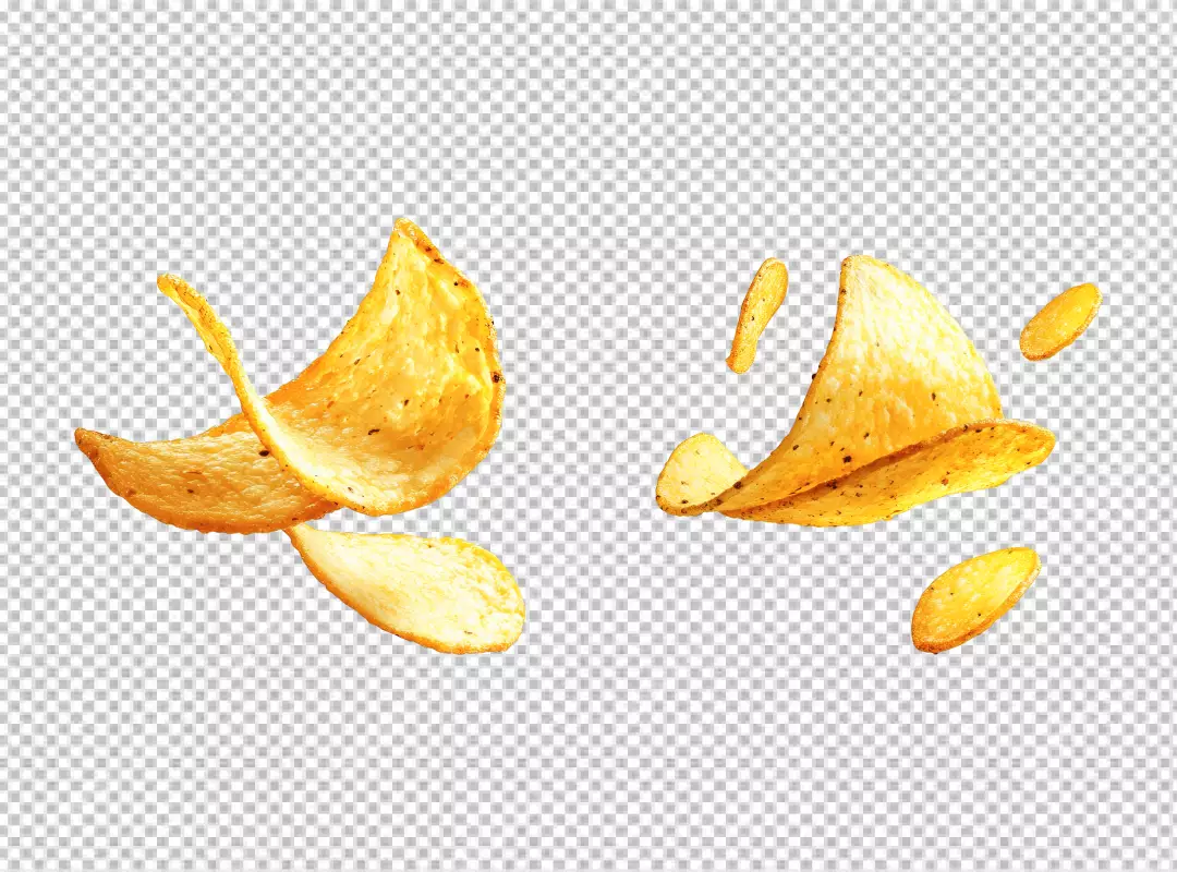 Crispy Golden Potato Chips Flying in Dynamic Motion Delicious Snack Food Delight