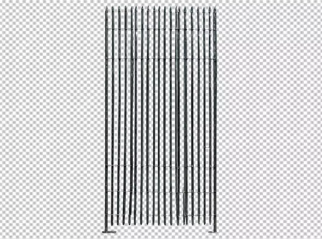 Robust Dark Metal Fence Section with Pointed Tops for Security and Design Elements