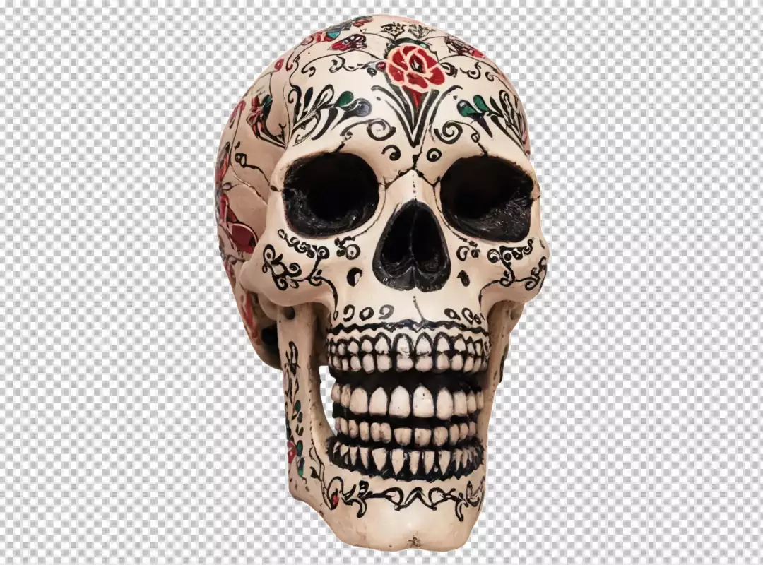 Traditional Mexican Calavera with Detailed Floral and Scrollwork Design