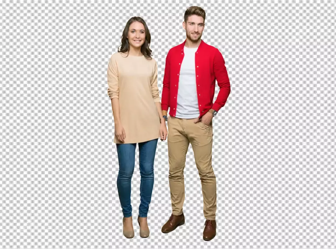 Happy Young Couple Posing in Casual Modern Fashion on White Background