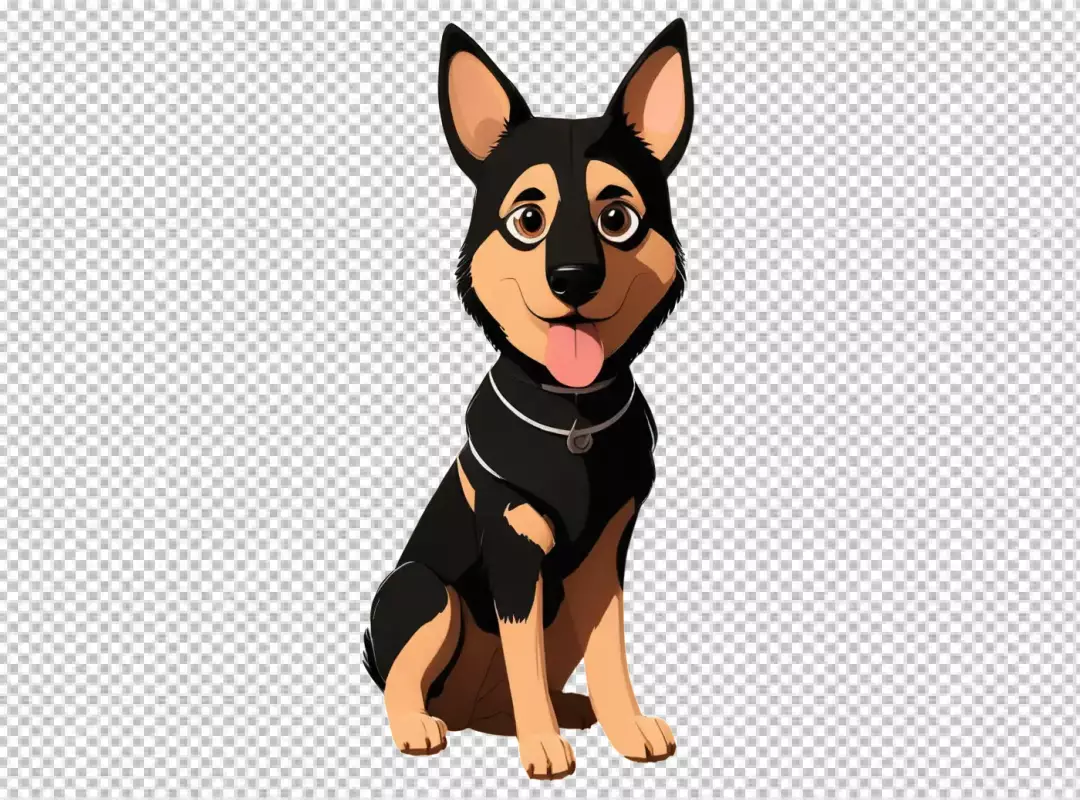 Smiling Animated Black and Brown Dog with White Collar and Tag