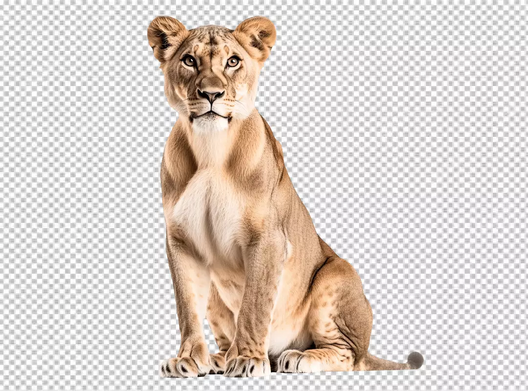 Majestic Lioness Sitting Gracefully Wild Animal Cutout PNG