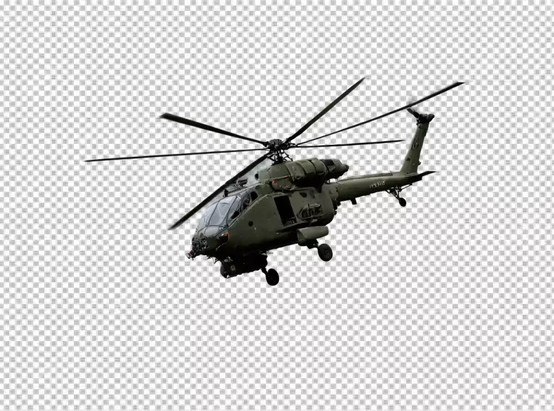 Powerful Military Combat Helicopter in Dynamic Flight Action against Transparent Background
