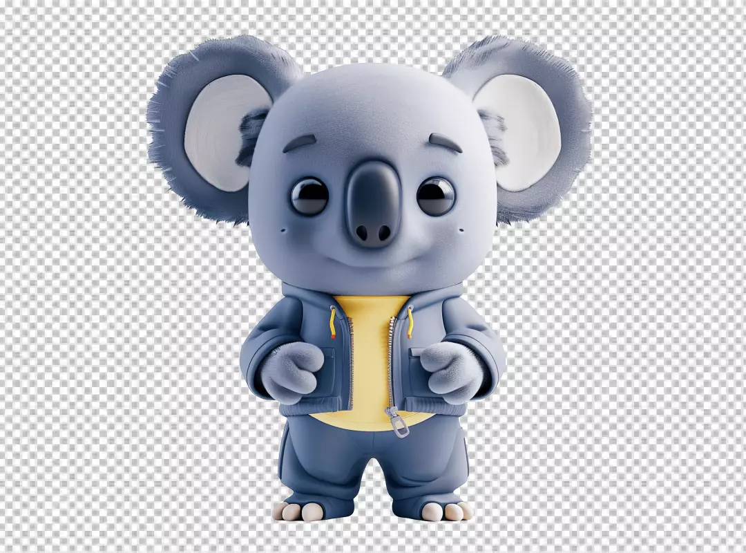 Adorable 3D Render Koala Cartoon Character Standing Wearing Hoodie Cute Animal Illustration
