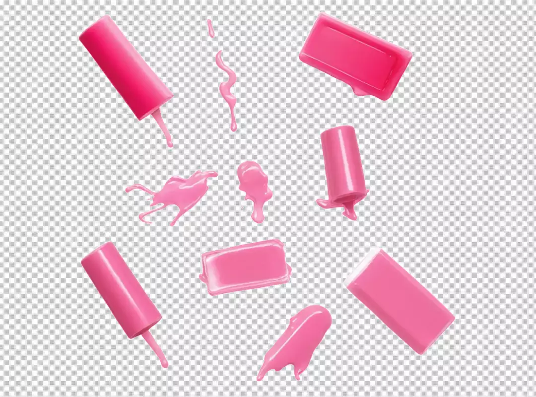 Vibrant Pink Nail Polish Bottles and Spills on White Background for Beauty Concepts