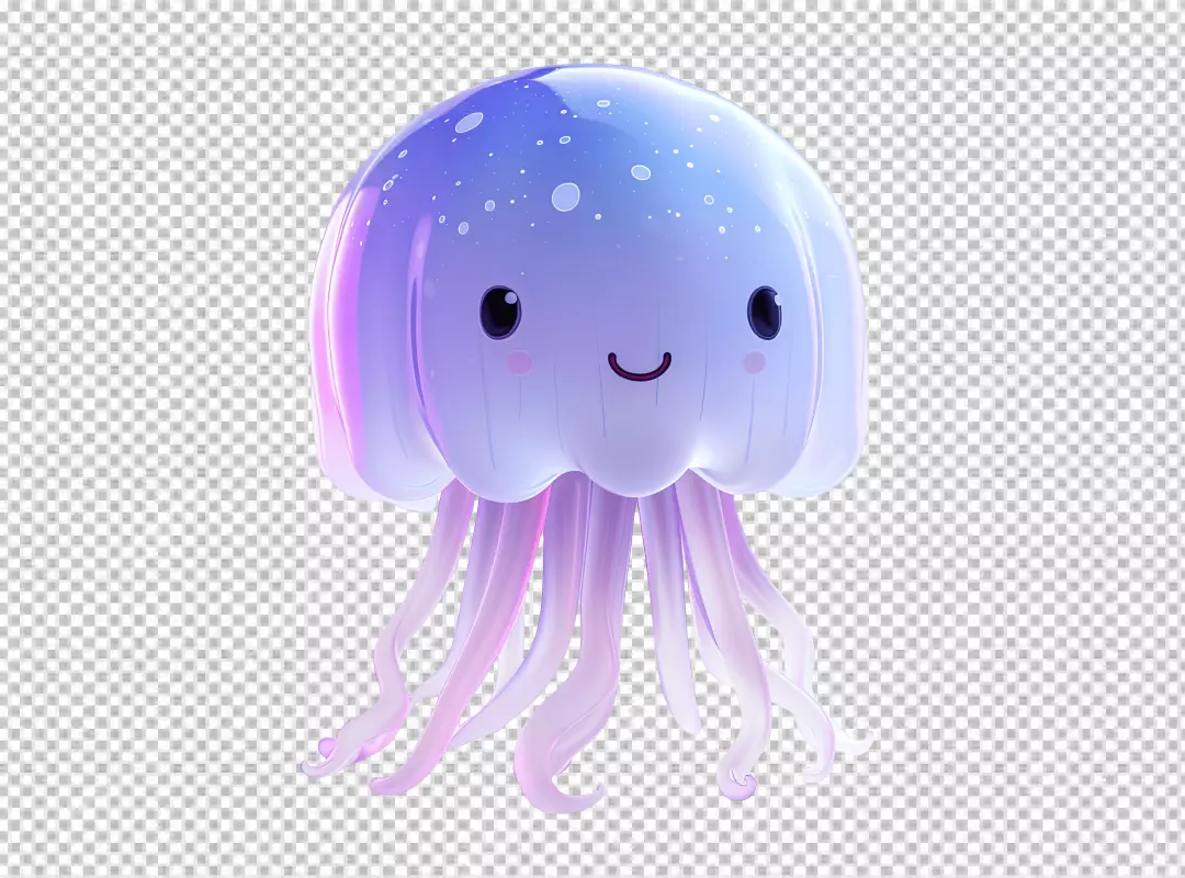 Cute 3D Rendered Jellyfish with Blue and Pink Hues for Playful Designs