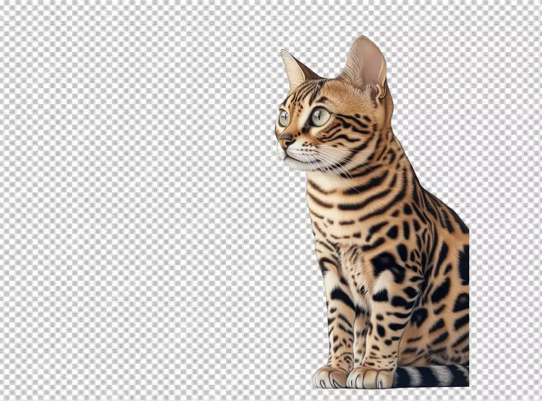 Graceful Bengal Cat Looking, Majestic Feline Digital Art for Exotic Pet Designs