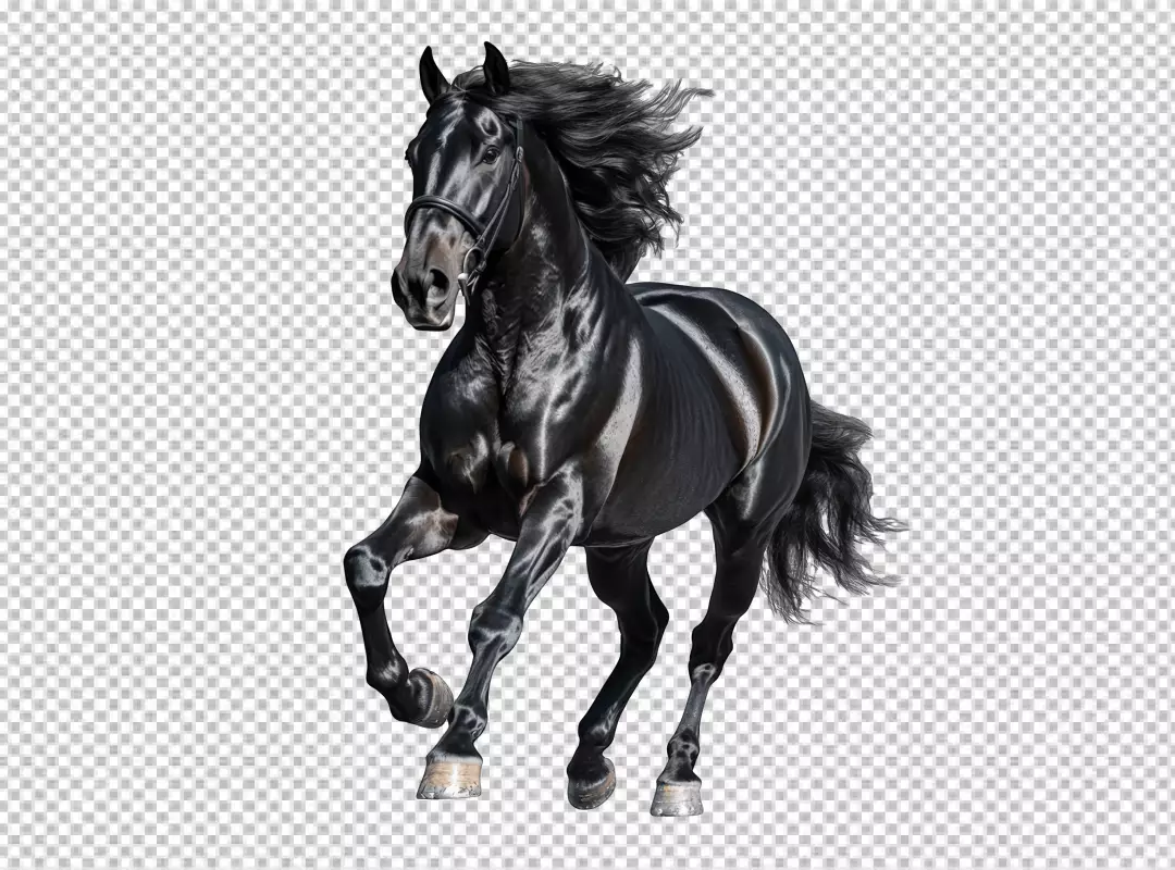 Dynamic Black Horse Running with Power and Grace, Majestic Equine Energy