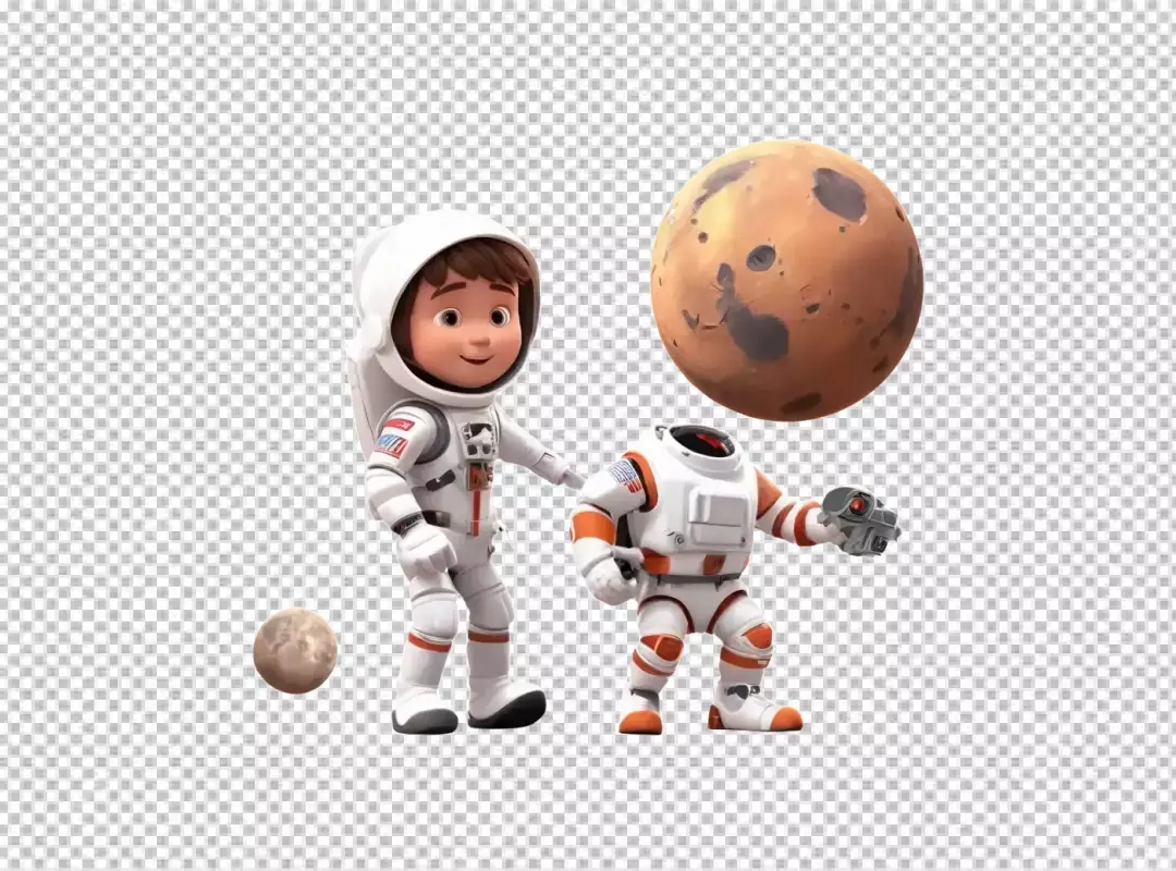 Young Astronaut Boy and Futuristic Robot Suit in Space Exploration