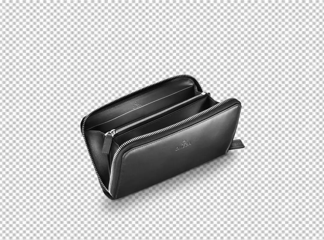 Stylish Black Leather Zipper Wallet Open View Luxury Accessory