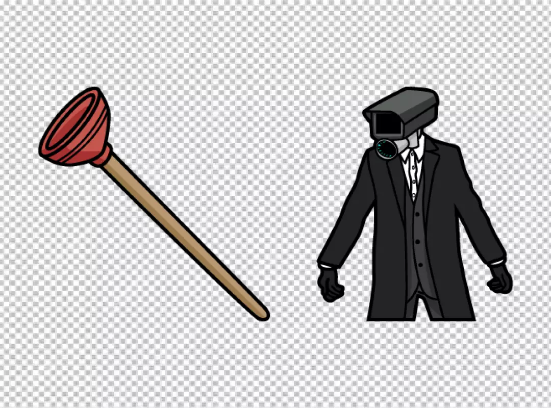 Cartoon Plunger and Camera Head Man in Suit on Black Background Illustration