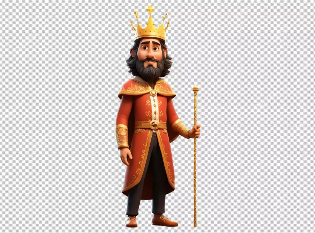 3D Animated King Character with Crown and Scepter in Royal Robe