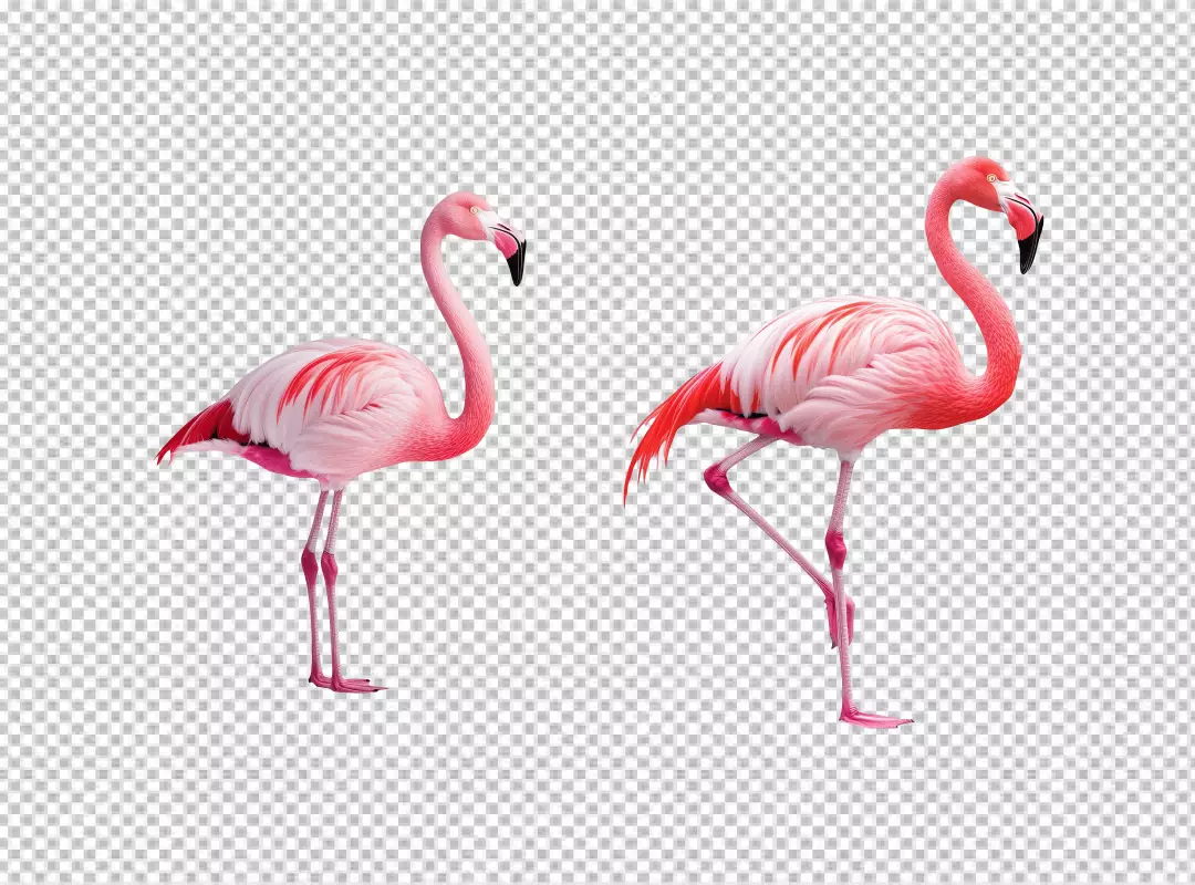 Elegant Pink Flamingos Standing Gracefully in a Pair PNG Cutout