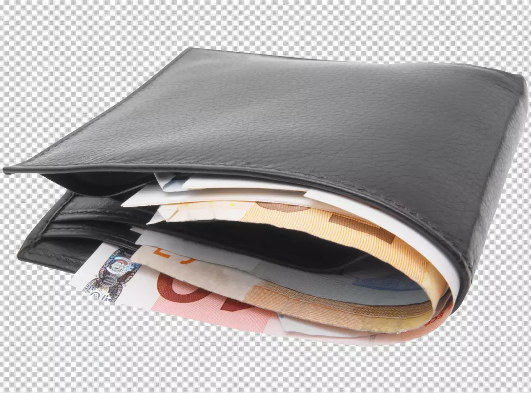 Black Leather Wallet Overflowing with Euro Banknotes Symbolizing Wealth