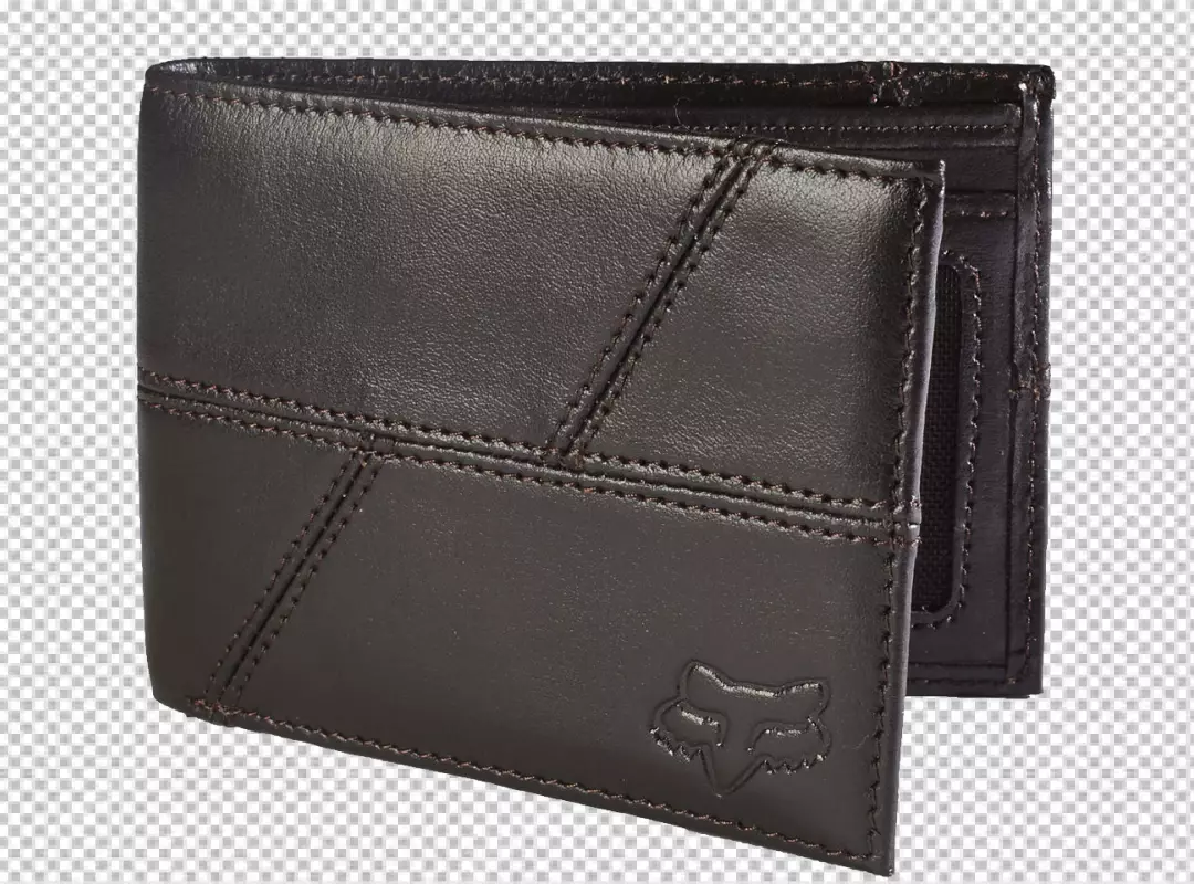 Stylish Dark Brown Leather Wallet with Unique Stitching and Embossed Fox Logo Design
