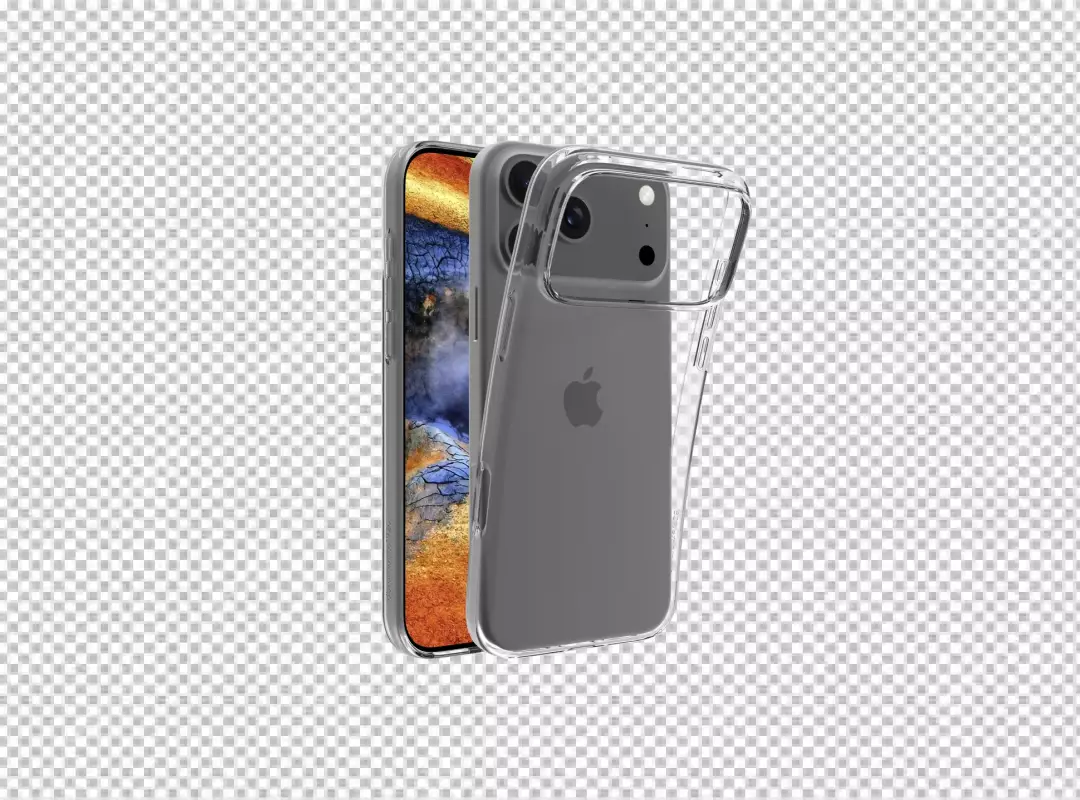 Sleek iPhone with Transparent Protective Case Displaying Abstract Wallpaper