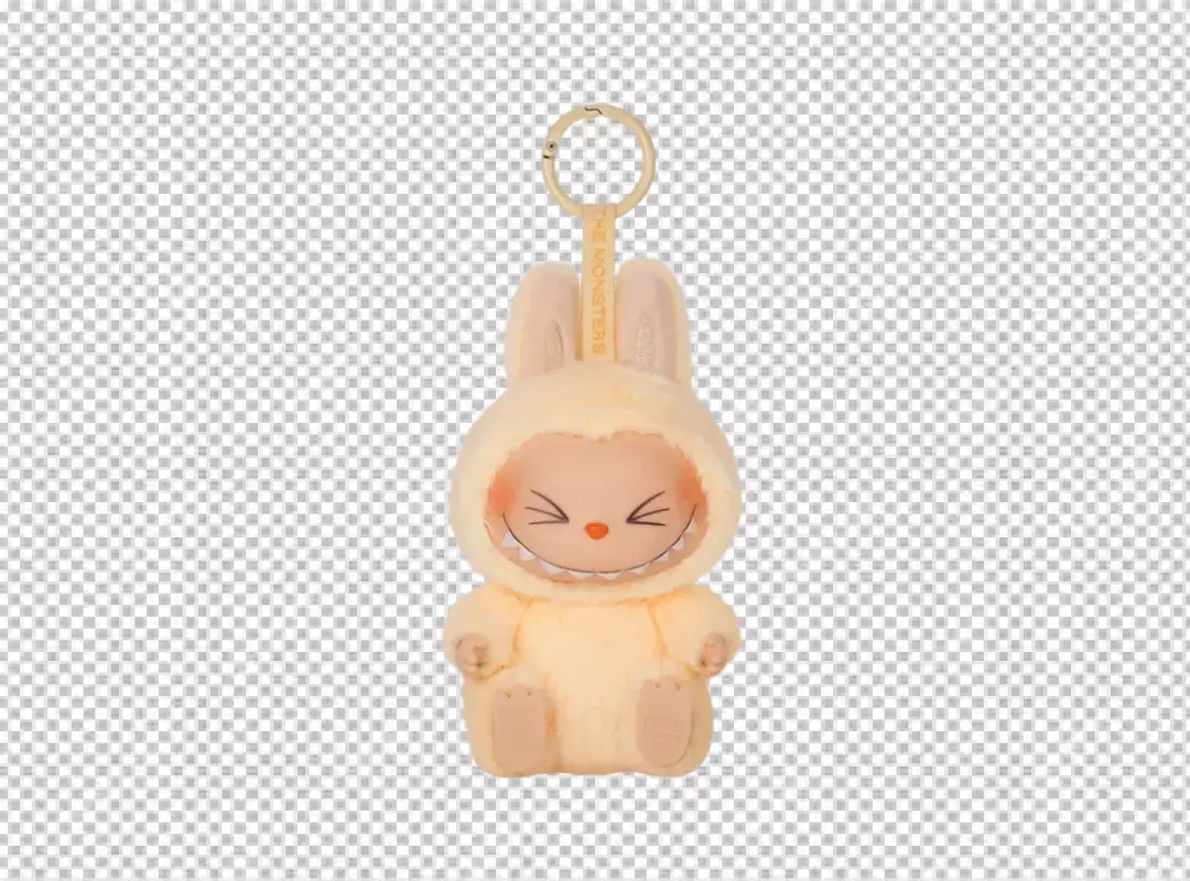Playful Fluffy Yellow Monster Bunny Character Keychain with Wide Grin
