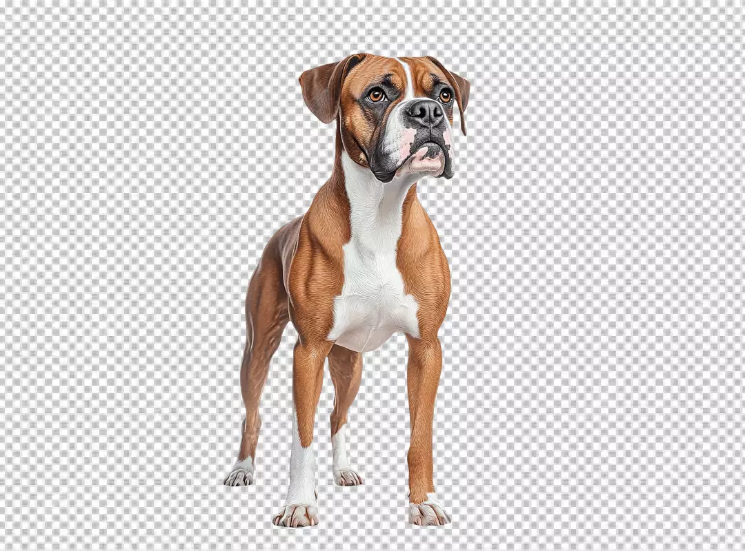 Noble Brown Boxer Dog Standing Attentively PNG Cutout for Digital Design