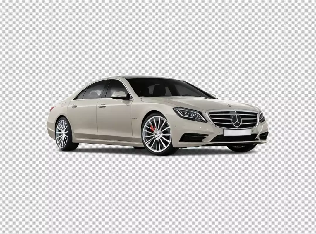 Elegant Beige Mercedes-Benz S-Class Luxury Sedan Isolated on White Background