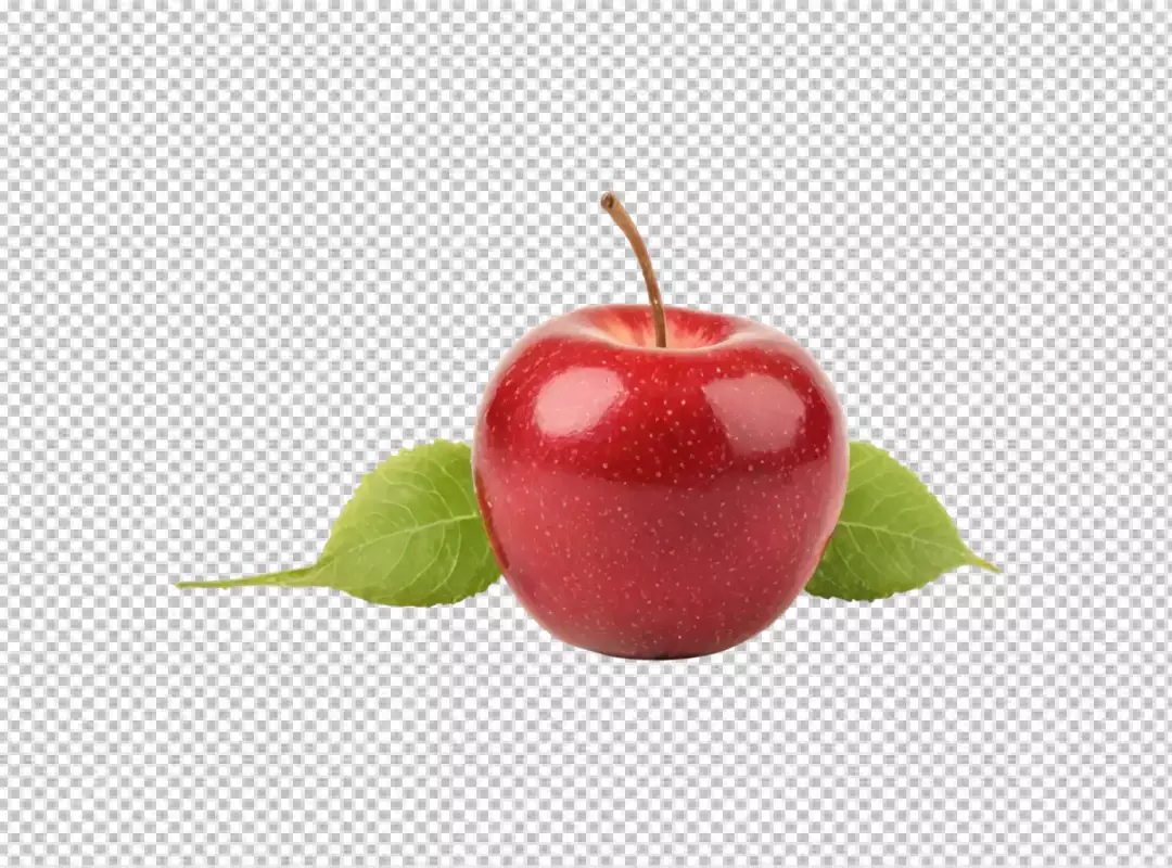 Vibrant Red Gala Apple with Crisp Green Leaves on Clean White Background