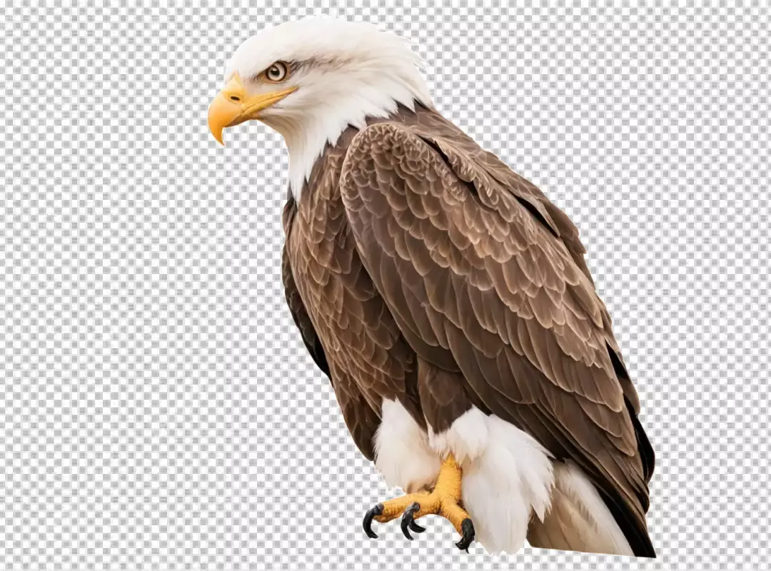 Majestic Bald Eagle in Side Profile with Keen Eye Isolated on White