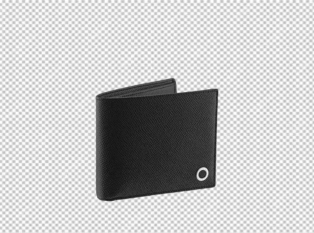 Elegant Black Leather Bifold Wallet with Modern Silver Ring Accent