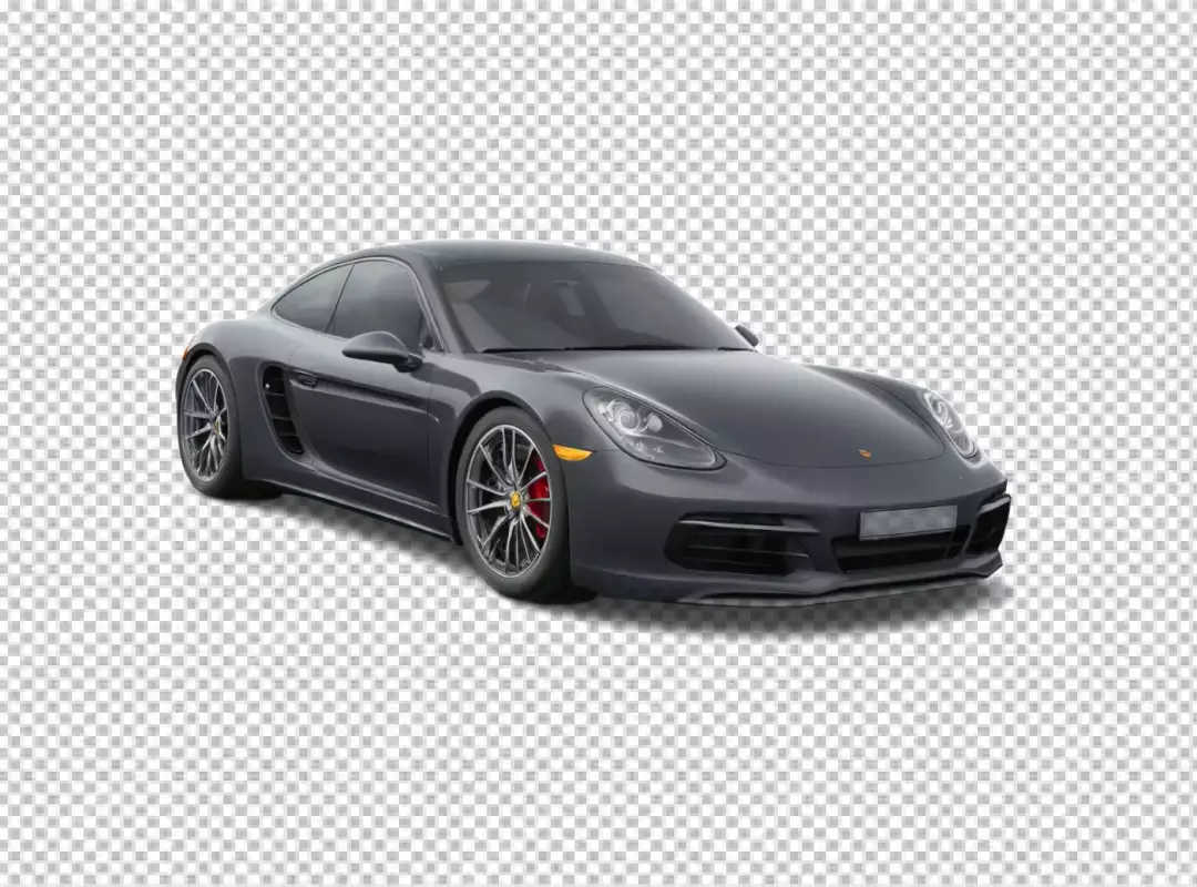 Sleek Dark Gray Porsche Cayman Sports Car Isolated on White Background