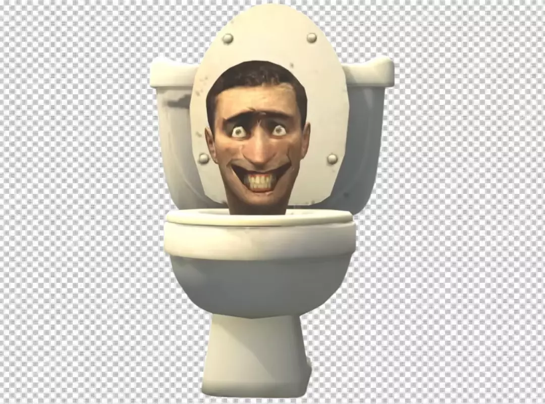 Creepy Smiling Human Head Popping Out of a White Toilet Bowl