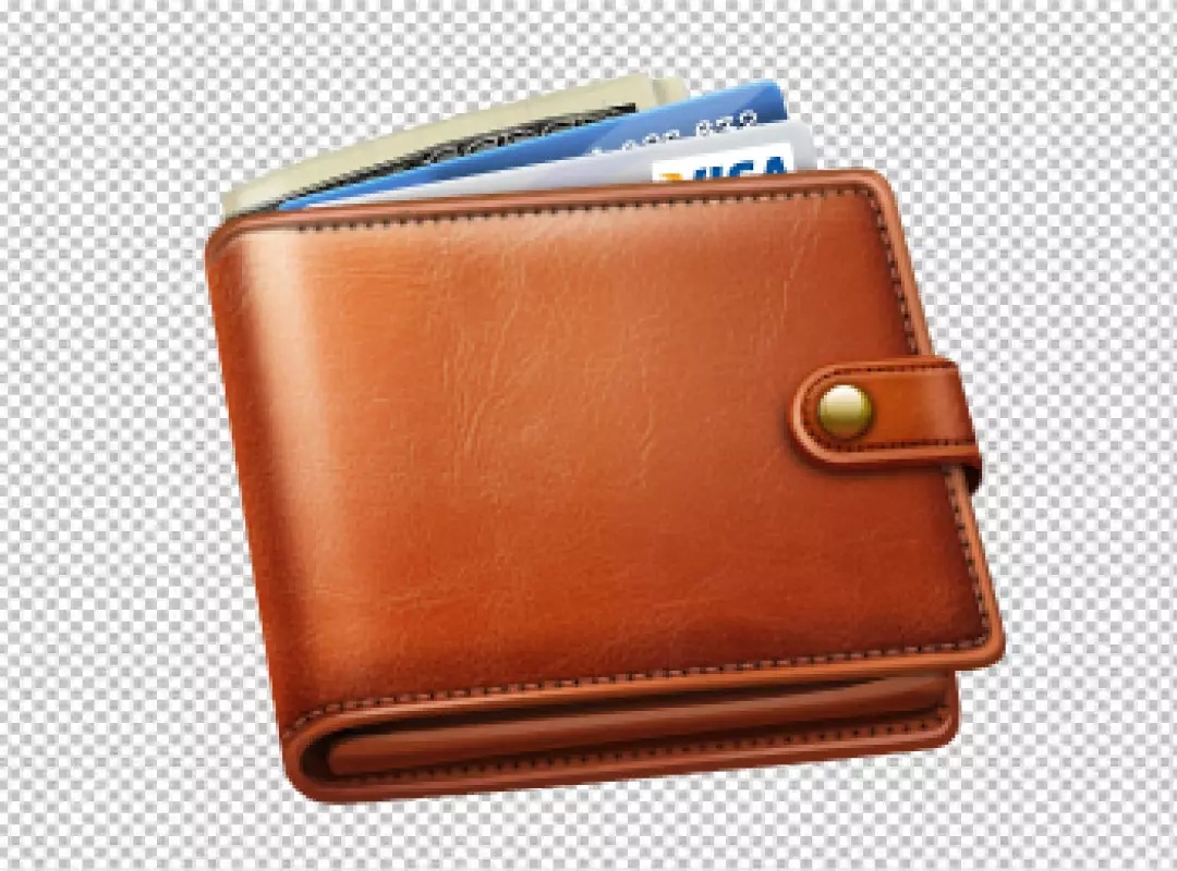 Stylish Brown Leather Wallet Containing Credit Cards and Dollar Bills Financial Security