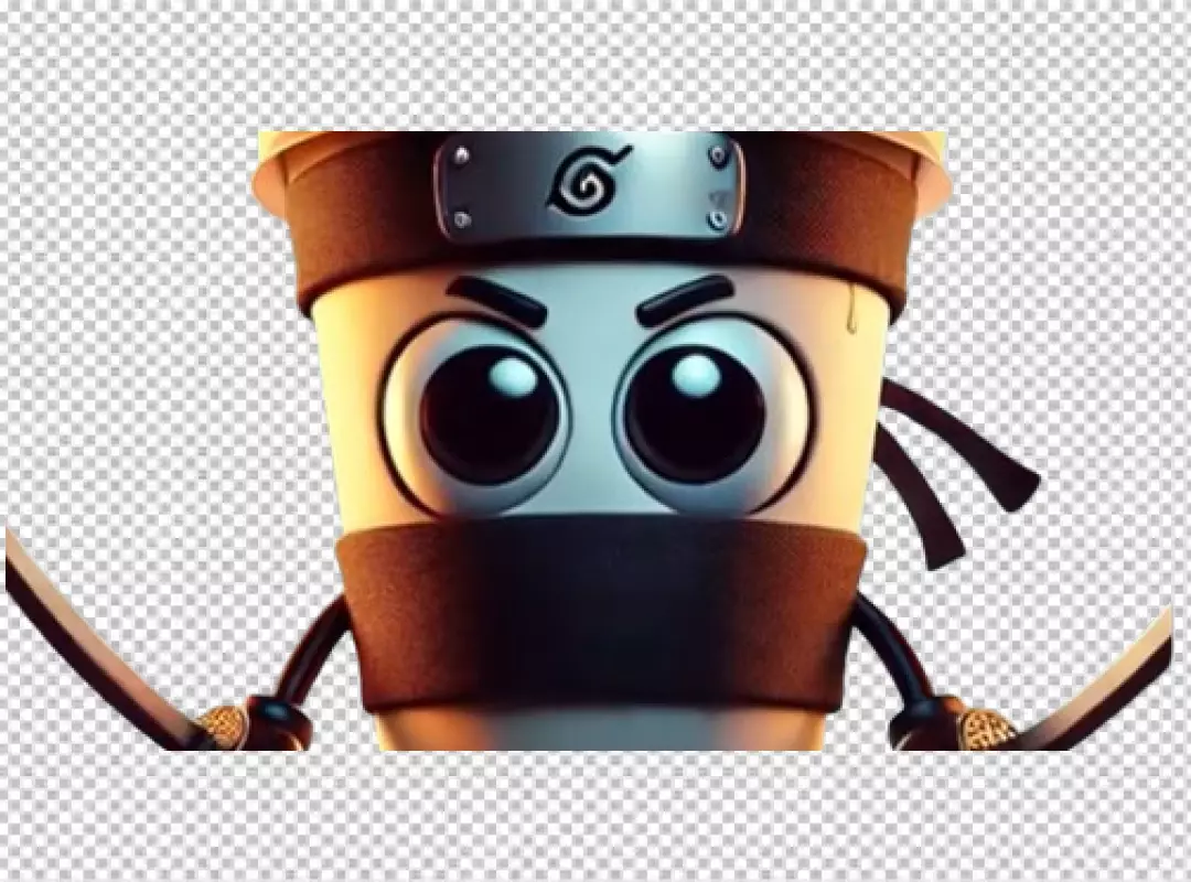 Cool Ninja Coffee Cup Character with Headband and Swords