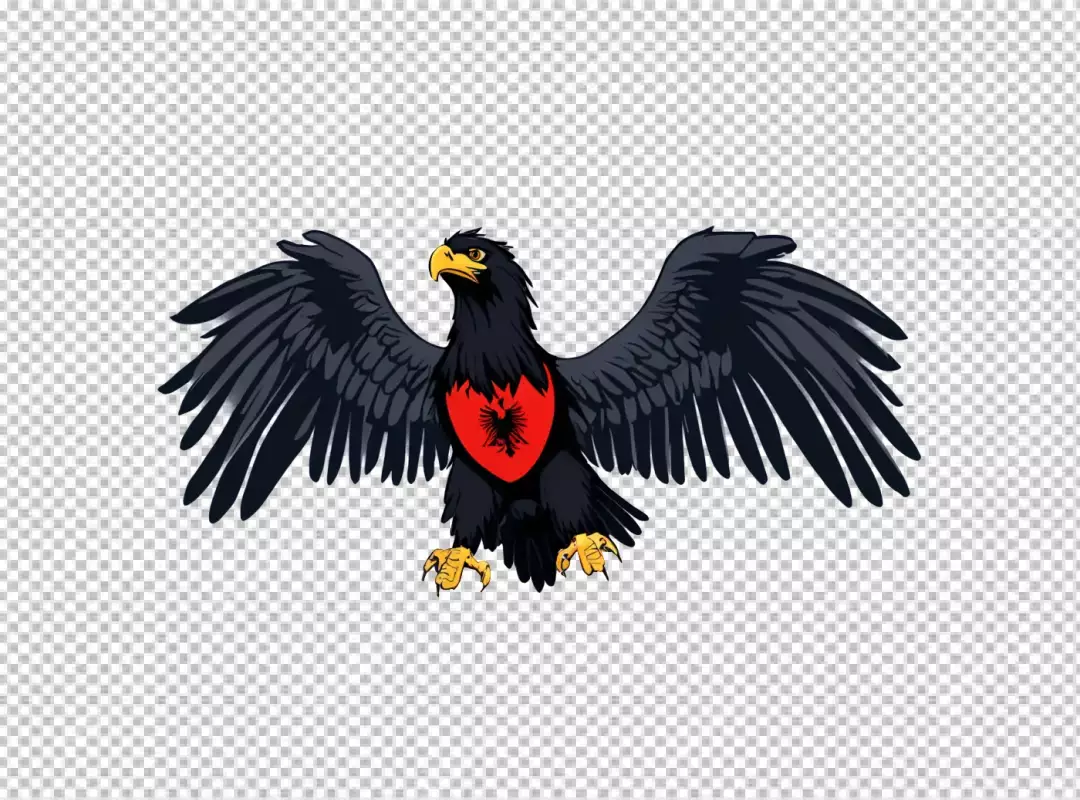 Majestic Black Albanian Eagle with Red Shield National Symbol Illustration
