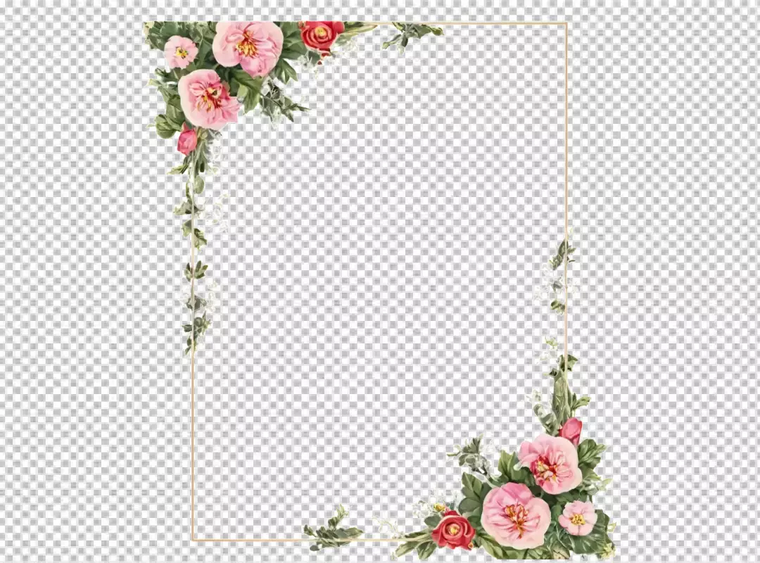 Elegant Floral Frame with Pink and Red Roses, Ideal for Wedding Invitations and Romantic Designs