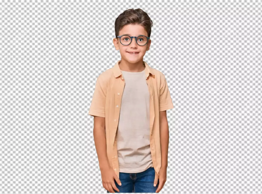 Happy Young Boy Wearing Stylish Glasses and Casual Clothes Smiling Confidently at the Camera