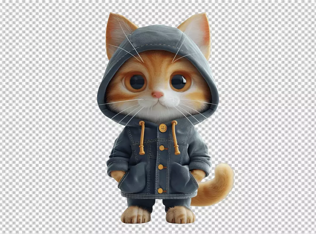 Adorable Ginger Cat in Denim Hoodie Standing PNG for Kids' Designs