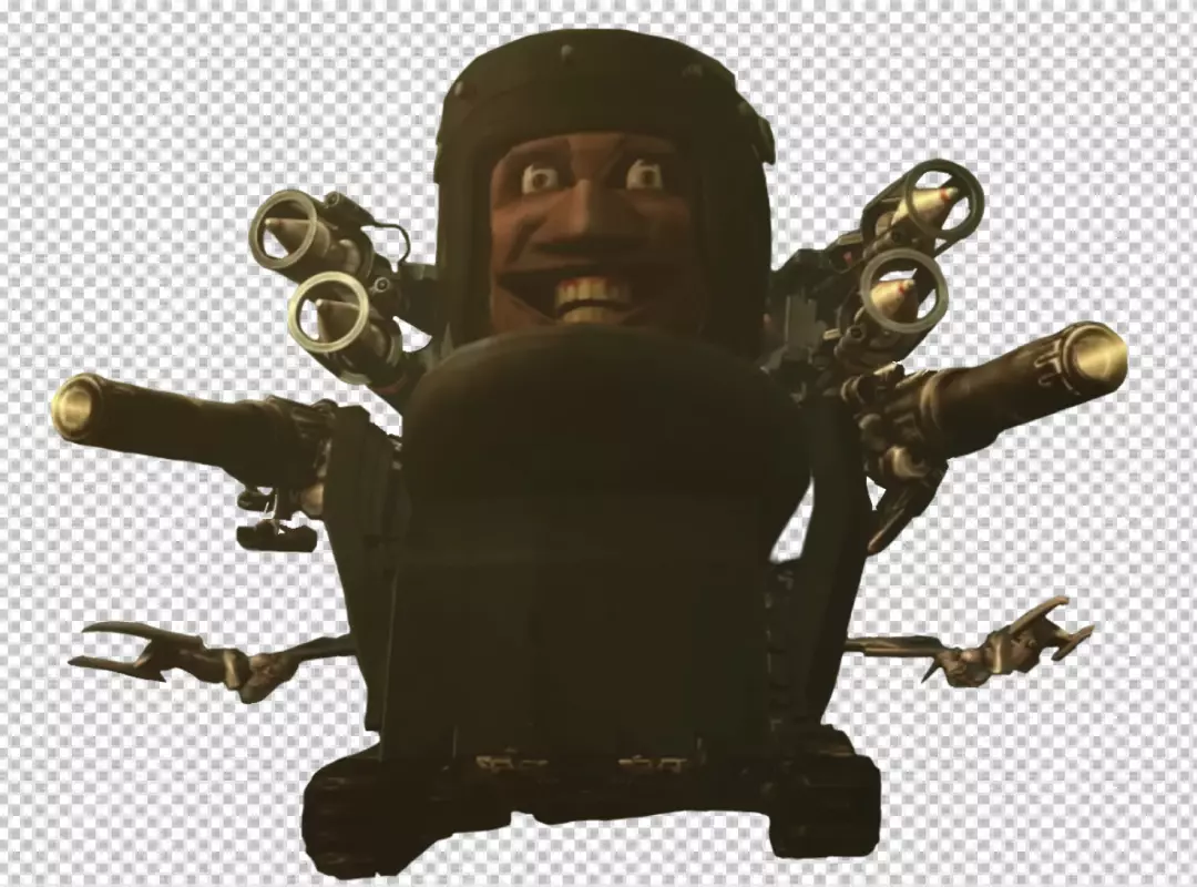 Cartoon Villainesque Character in Heavily Armed Tank Robot Suit