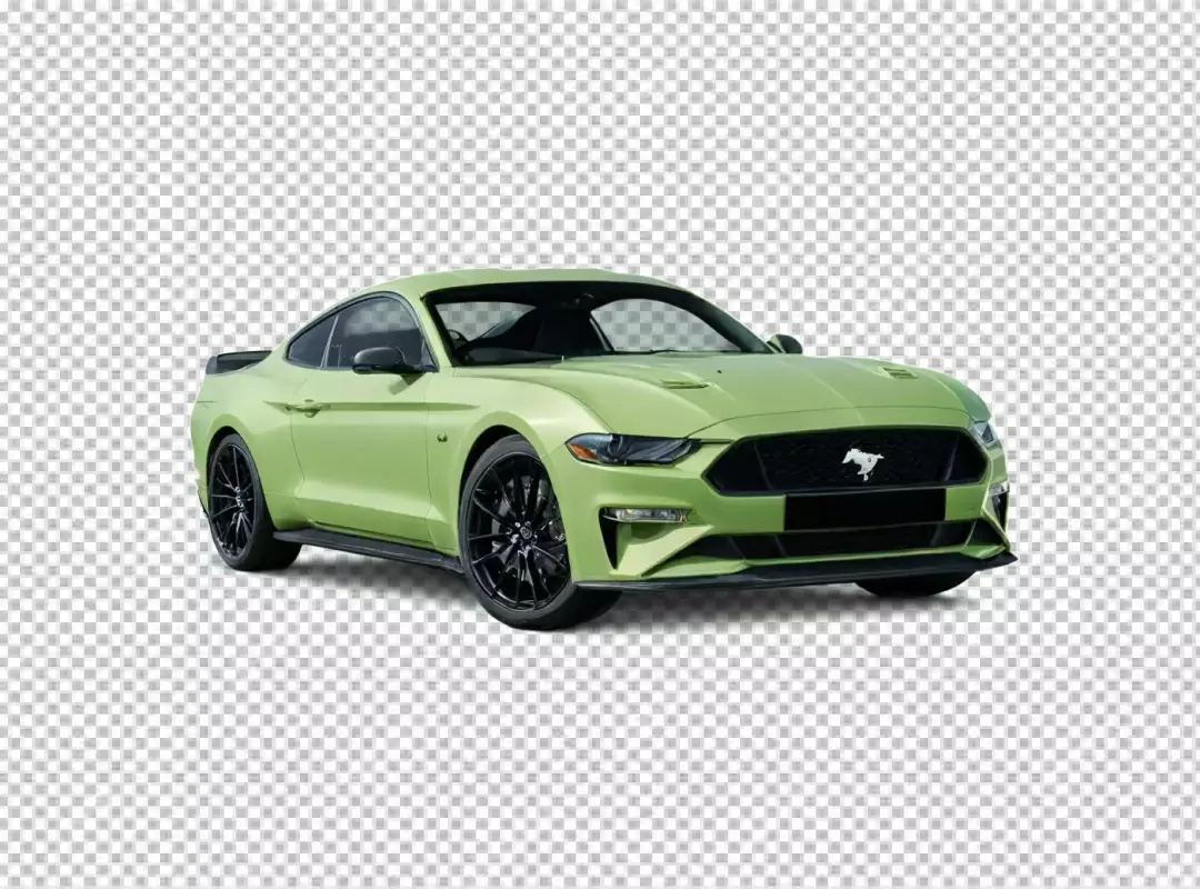 Vibrant Lime Green Ford Mustang Sports Car on Clean White Background