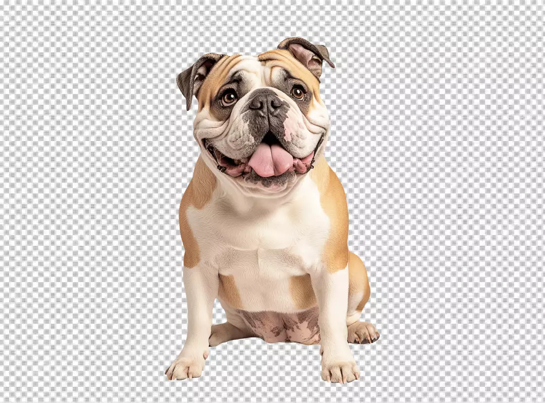Happy Bulldog Sitting with Tongue Out, Adorable Pet PNG for Design