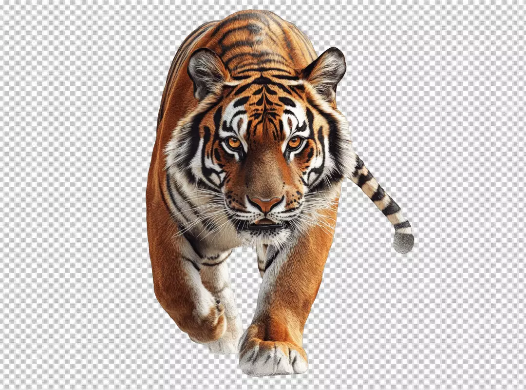 Powerful Bengal Tiger Walking Towards Camera PNG Cutout for Wildlife Designs