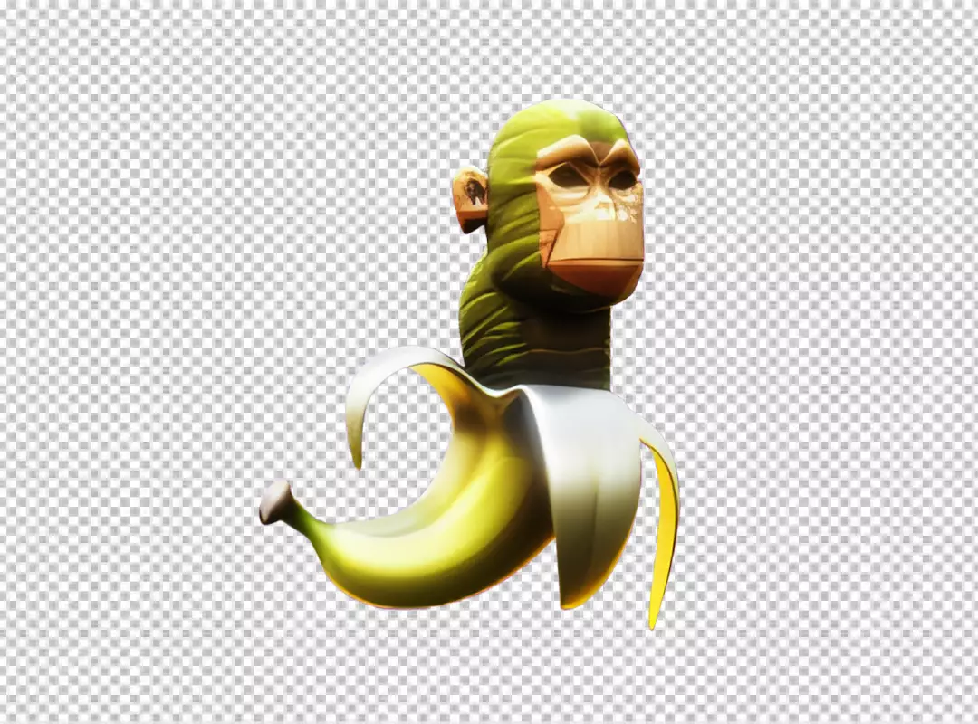 Whimsical Monkey Character Emerging from a Peeled Banana Fruit Illustration