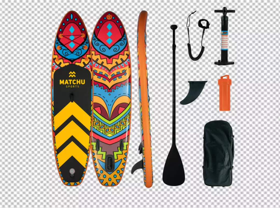 Matchu Sports Inflatable Paddleboard Kit with Vibrant Tribal Artwork and Accessories